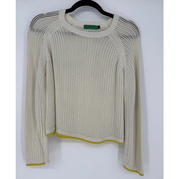 Clare V Sweater Raglan Open Weave Knit 100% Cotton Cream Neon Size Large L - Picture 2 of 9